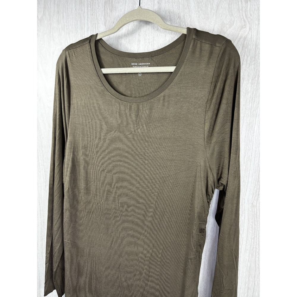 Good American Ruched Midi Dress Womens 6 Olive Fog Bodycon Wedding Guest - Picture 4 of 7